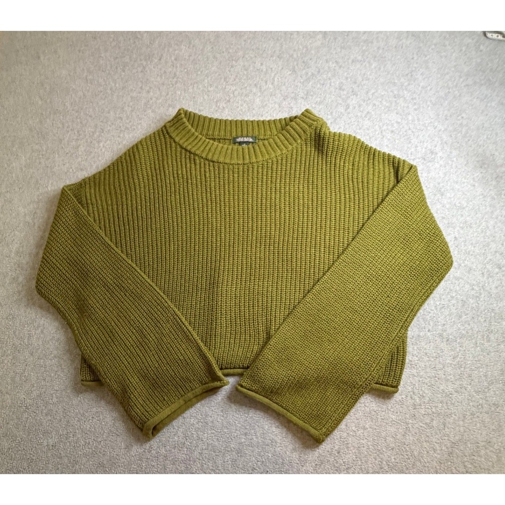 Wild Fable Womens Olive Green Cropped Shaker Stitch Knit Sweater Size M